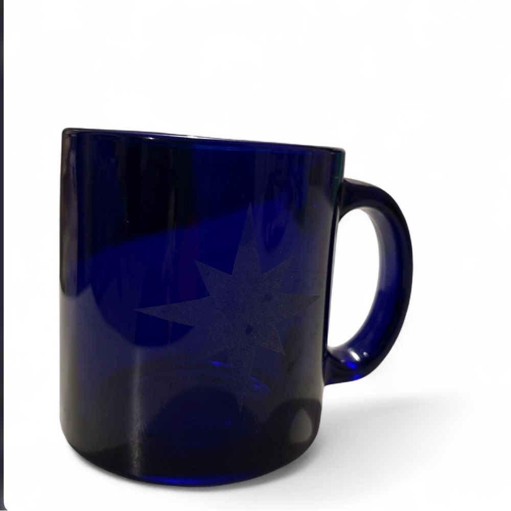 VTG Libbey Cobalt Blue Glass Mug Celestial 6 Point Star 90s Friends TV Style